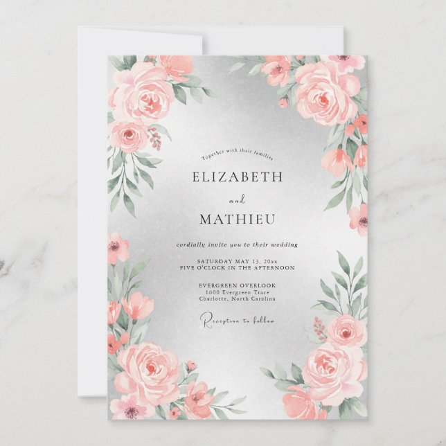 Soft Peach Petal Wedding Invitation (Front)