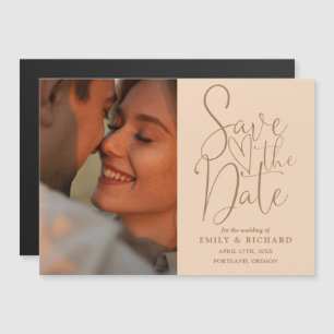 Soft Peach Photo Elegant Wedding Save The Date Magnetic Invitation