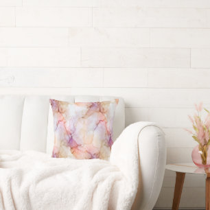 Soft Peach Pink and Lavender Watercolor Marble Cushion