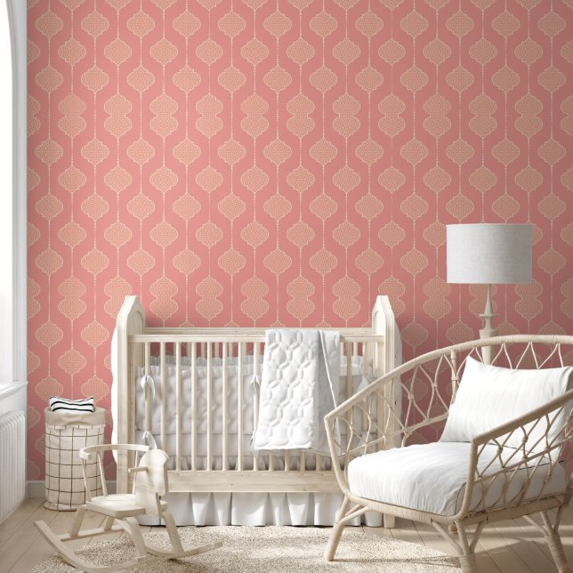 Soft Peach Pink Arabesque Pattern Wallpaper (Kids)
