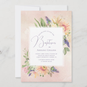 Soft Peach & Pink Framed Baptism Invitation