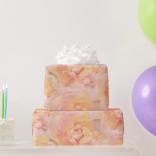 Soft Peach Pink Yellow Abstract Rose Design Wrapping Paper (Party Gifts)