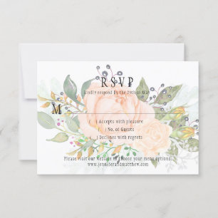 Soft Peach Roses Yellow Rosebuds Greenery RSVP Card