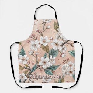 Soft Peach Sakura Branch Botanical Pattern Apron