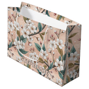 Soft Peach Sakura Branch Botanical Pattern Large Gift Bag