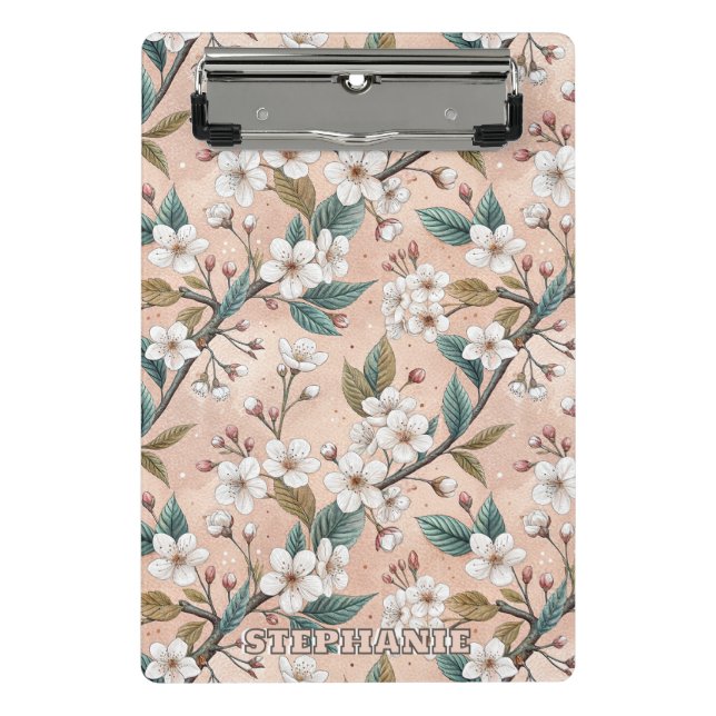 Soft Peach Sakura Branch Botanical Pattern Mini Clipboard (Front)