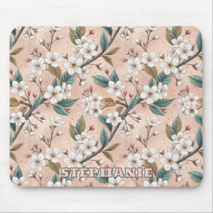 Soft Peach Sakura Branch Botanical Pattern Mouse Pad