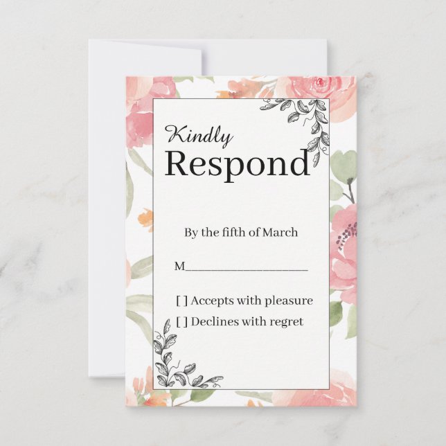 Soft Peach Spring Garden Wedding RSVP Card (Front)