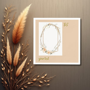 soft peach tone rustic minimal floral monogram napkin