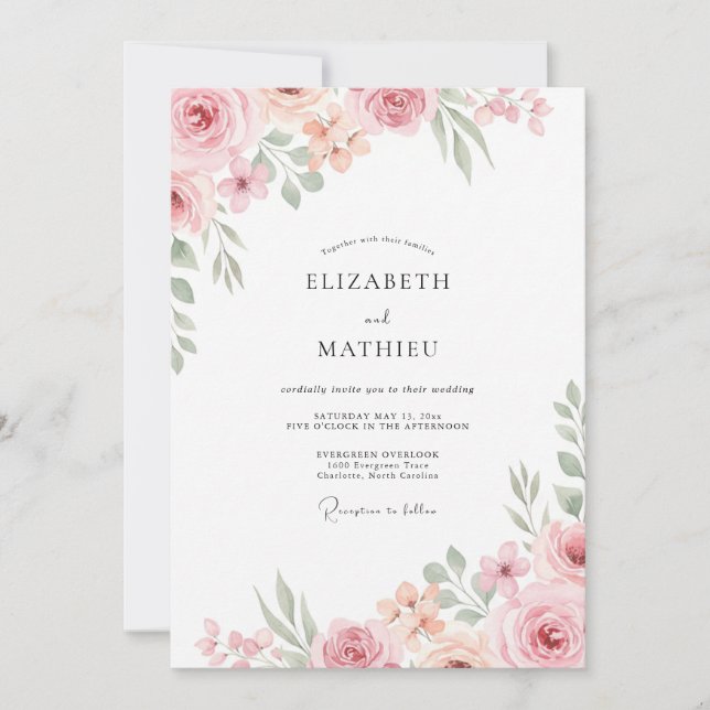 Soft Peach Watercolor Wedding Invitation (Front)
