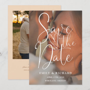 Soft Peach Wedding 2 Photo Elegant Script Save The Date