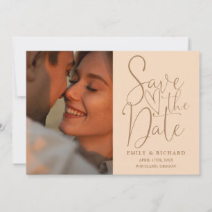 Soft Peach Wedding 2 Photo QR Code Elegant Script Save The Date