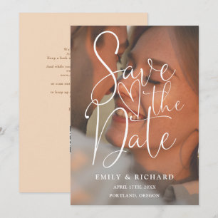 Soft Peach Wedding Photo Elegant Script QR Code Save The Date