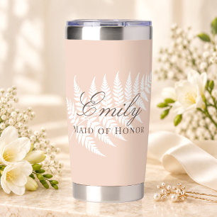 Soft Peach White Fern Elegant Maid of Honour Insulated Tumbler