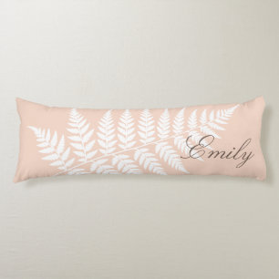 Soft Peach White Fern Elegant Minimalist Body Cushion