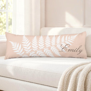 Soft Peach White Fern Elegant Minimalist Body Cushion