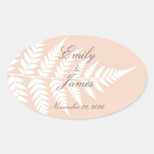 Soft Peach White Fern Refined Woodland Oval Sticker