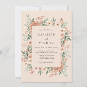 Soft Peach Wreath Wedding Invitation