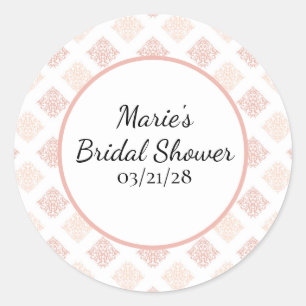 Soft Peachy Blush Damask Classic Round Sticker