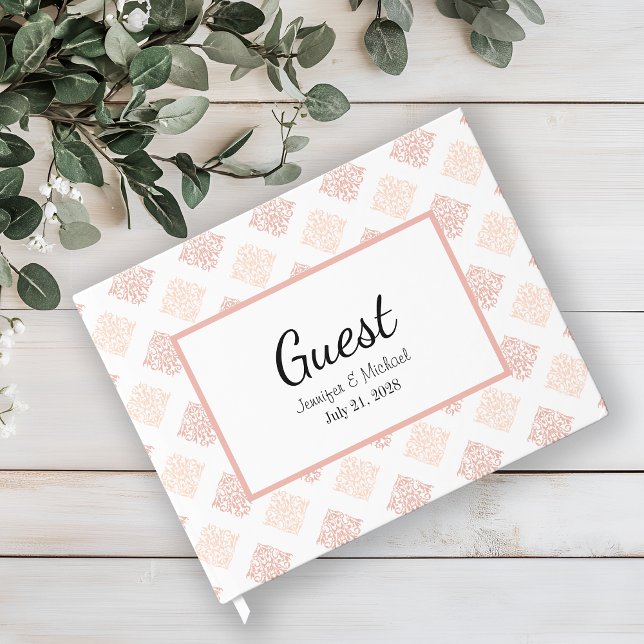 Soft Peachy Blush Damask Guest Book (Creator Uploaded)