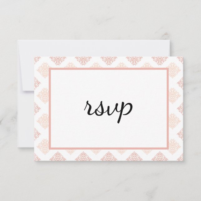 Soft Peachy Blush Damask RSVP Card (Front)