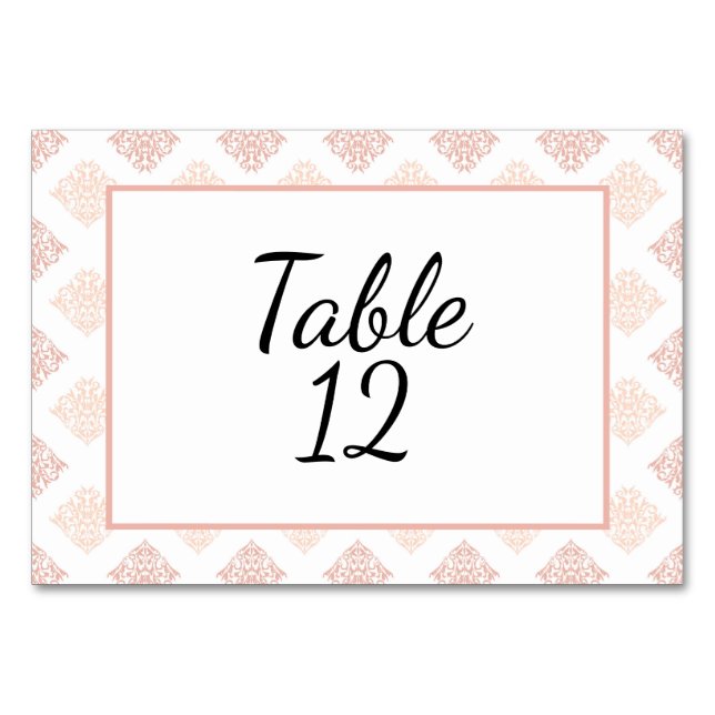 Soft Peachy Blush Damask Table Number (Front)