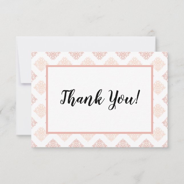 Soft Peachy Blush Damask Thank You Card (Front)