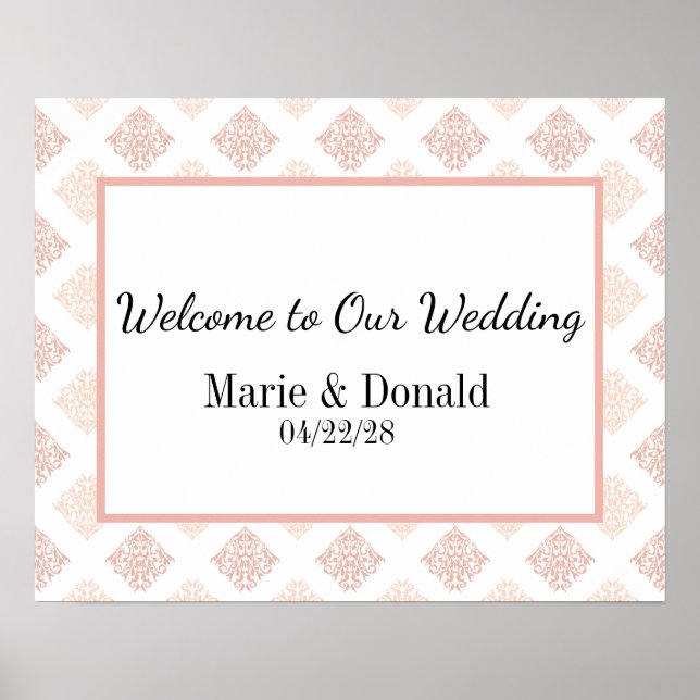 Soft Peachy Blush Damask Wedding Poster (Front)