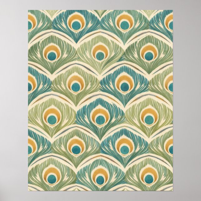 Soft Peacock Feather Artwork in Sage & Gold Poster (Front)
