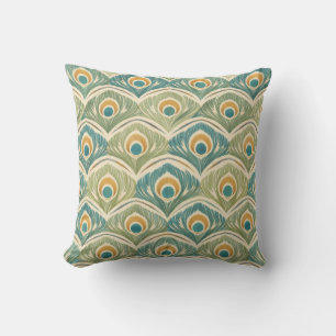 Soft Peacock Feather Pattern in Sage & Gold Cushion