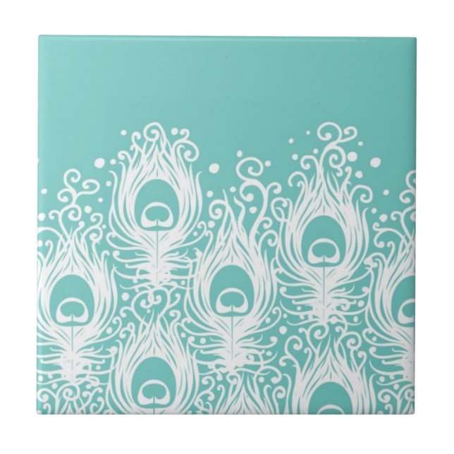 Soft peacock feathers ceramic tile (Front)