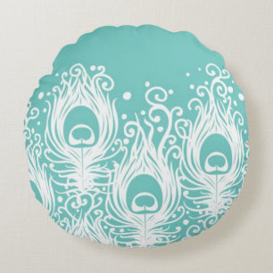 Soft peacock feathers round cushion