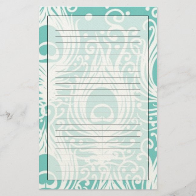Soft peacock feathers stationery (Front)