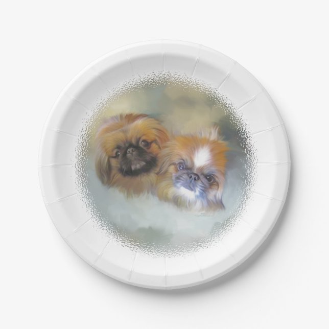 Soft Pekingese Duo Paper Plate (Front)