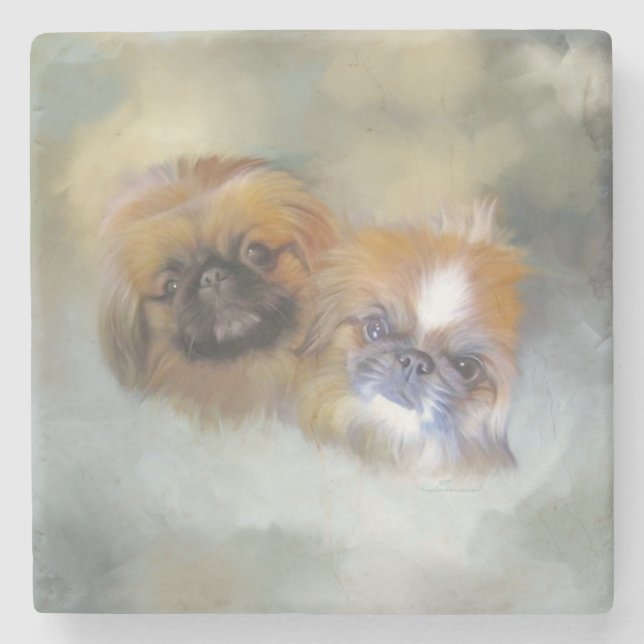 Soft Pekingese Duo Stone Coaster (Front)