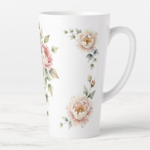 Soft Peony Bouquet Watercolor Elegance Latte Mug