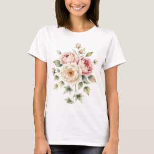 Soft Peony Bouquet Watercolor Elegance T-Shirt