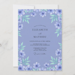 Soft Periwinkle Mint Leafy Wedding Invitation