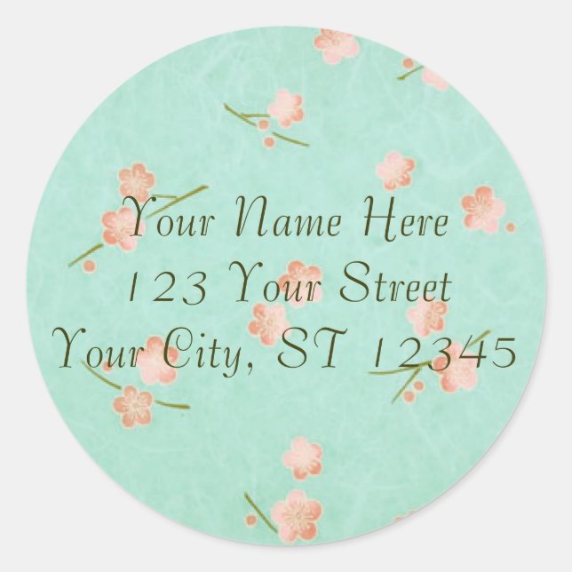 Soft Petals Peach & Aqua Classic Round Sticker (Front)