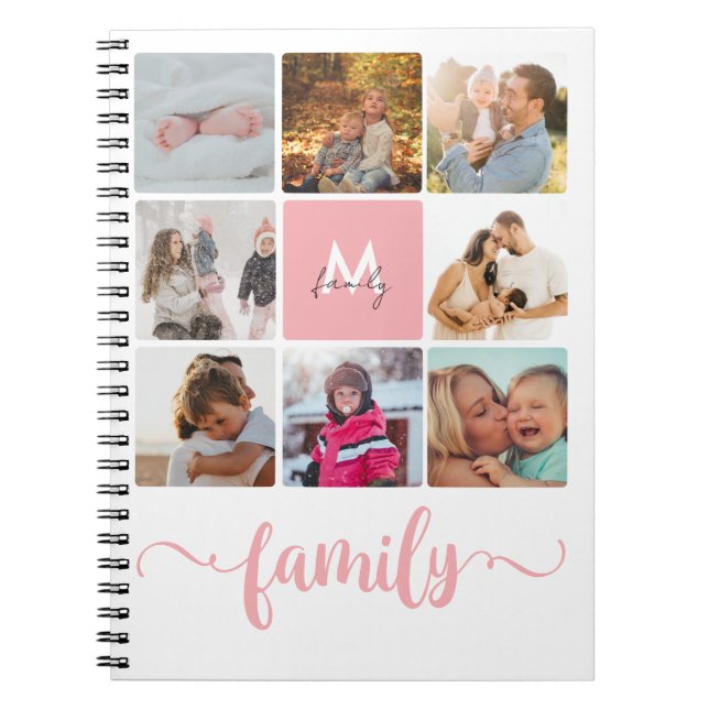 Soft Photo Collage Inspiring Family Diary Monogram Notebook (Front)