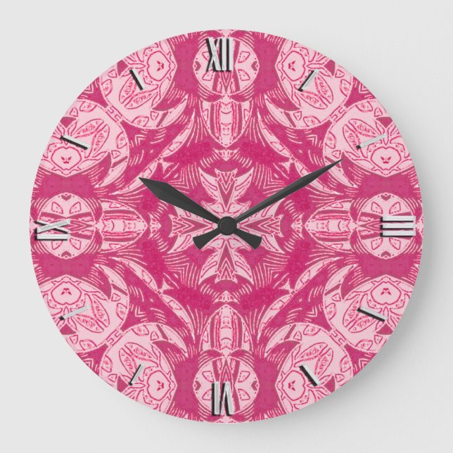 Soft Pink Abstract Floral Mandala Pattern  Large Clock (Front)