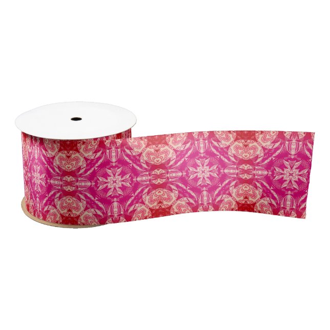 Soft Pink Abstract Floral Mandala Pattern  Satin Ribbon (Spool)