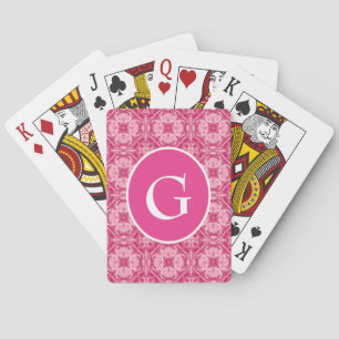 Soft Pink Abstract Floral Mandala with Monogram  Playing Cards
