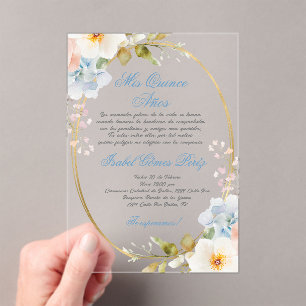 Soft pink acrylic Quinceañera  Invitations
