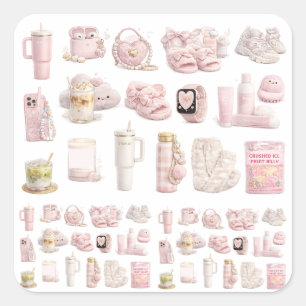 Soft Pink Aesthetic Coquette Lifestyle Aesthetic Square Sticker