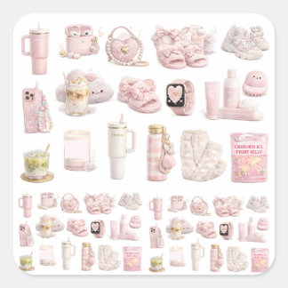 Soft Pink Aesthetic Coquette Lifestyle Aesthetic Square Sticker