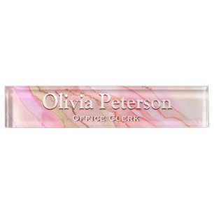 Soft Pink Alcohol Ink Art Desk Nameplate
