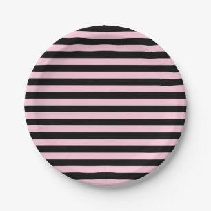 Soft Pink and Black Stripes Paper Plate