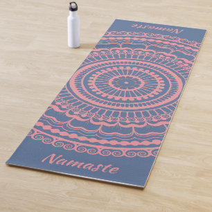 Soft Pink and Blue Mehndi Henna Mandala Yoga Mat