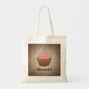 Soft Pink and Brown Cupcake, Personalised Keepsake Tote Bag